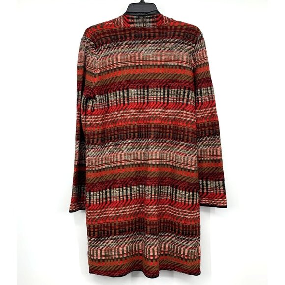 Rafaella Cardigan Red Black Faux Leather Trim Open Front - Picture 8 of 10